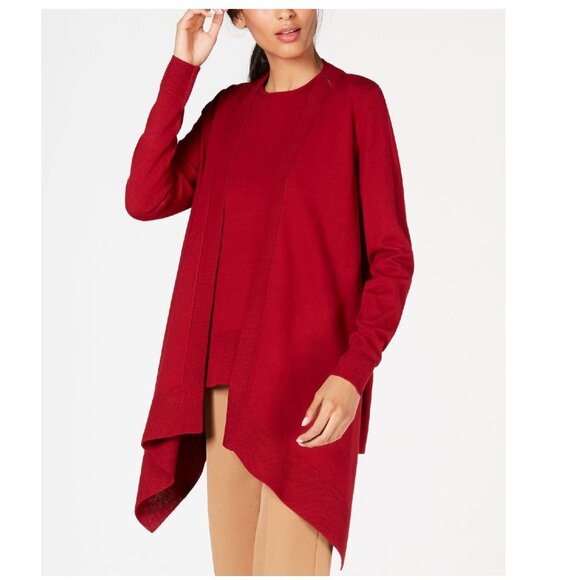 ANNE KLEIN Pointelle Trim Waterfall Cardigan In Titian Red - Picture 1 of 7